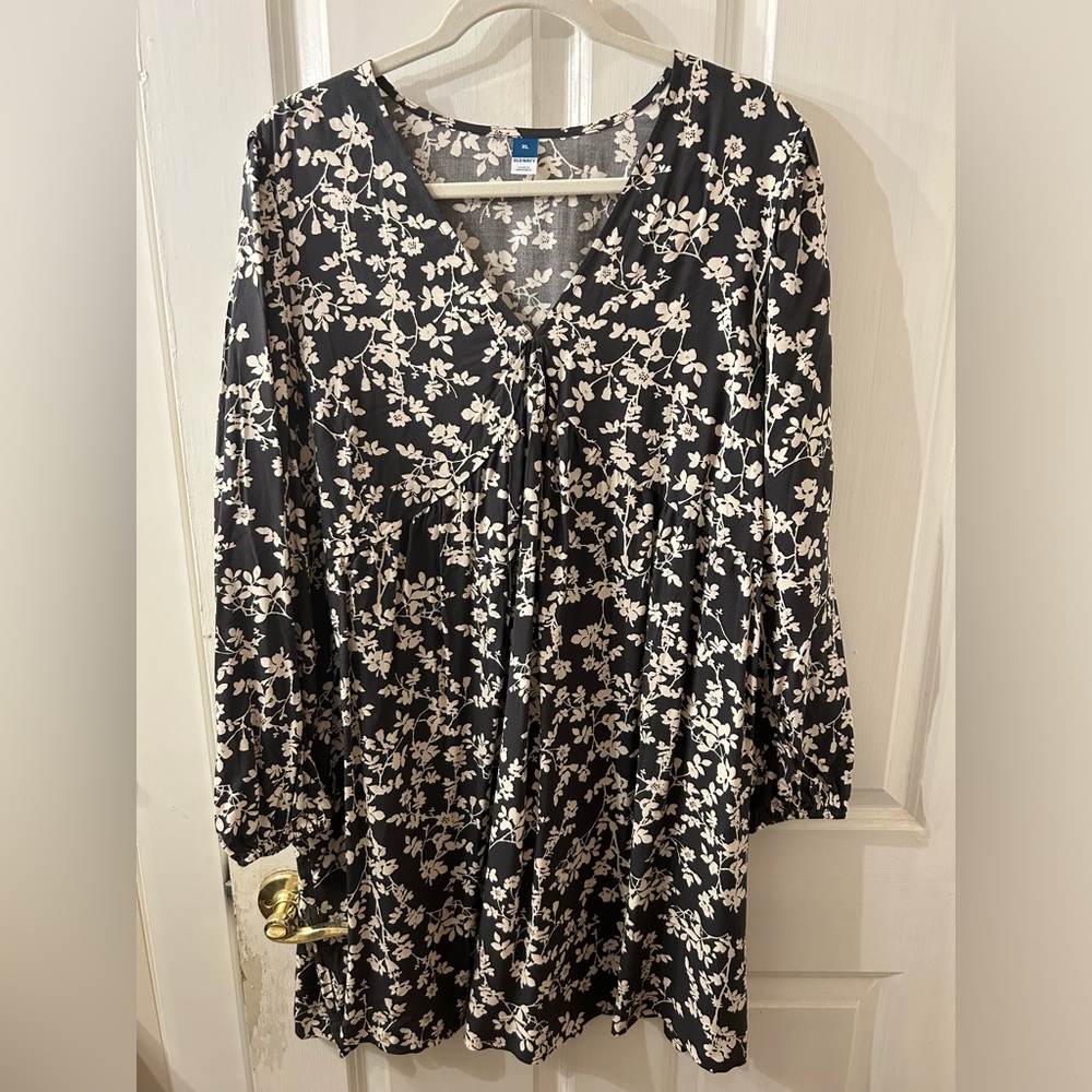 Navy Dress with White Flowers